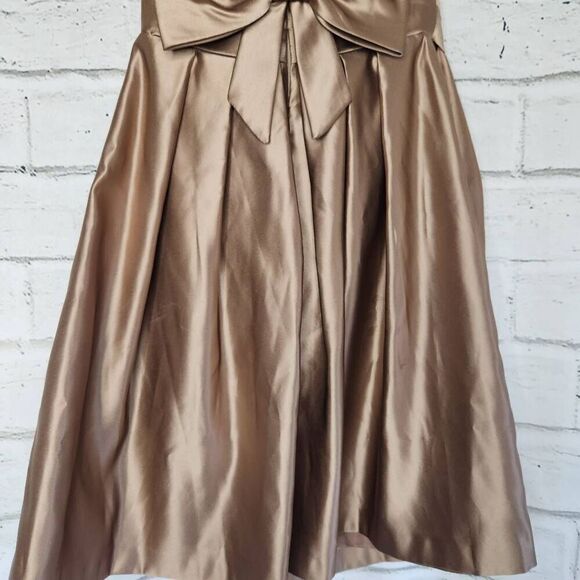 Bill Levkoff Womens Brown Gold Strapless Pleated Satin A-Line Mini Dress Size 6 - Picture 8 of 14